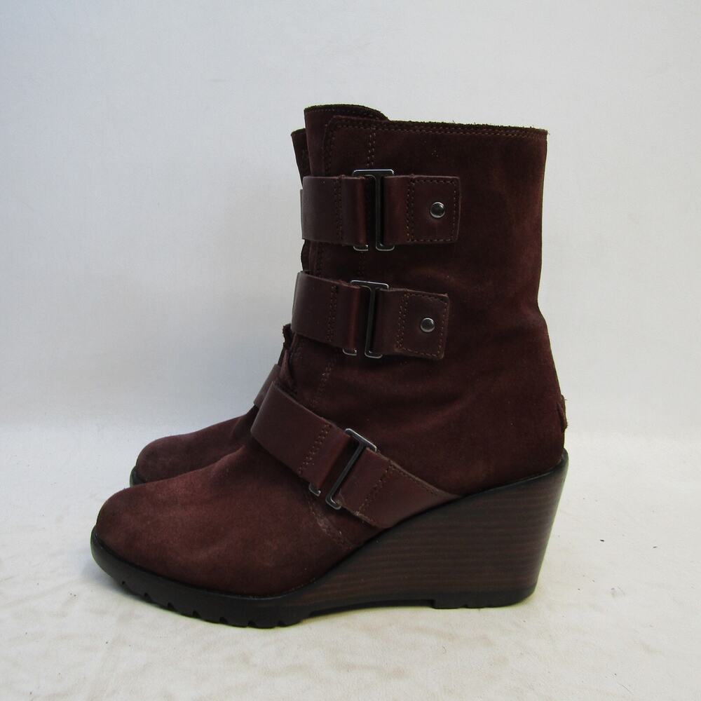 Sorel Womens Sz 9 M Burgundy Suede Wedge Ankle Fashion Boots Bootie